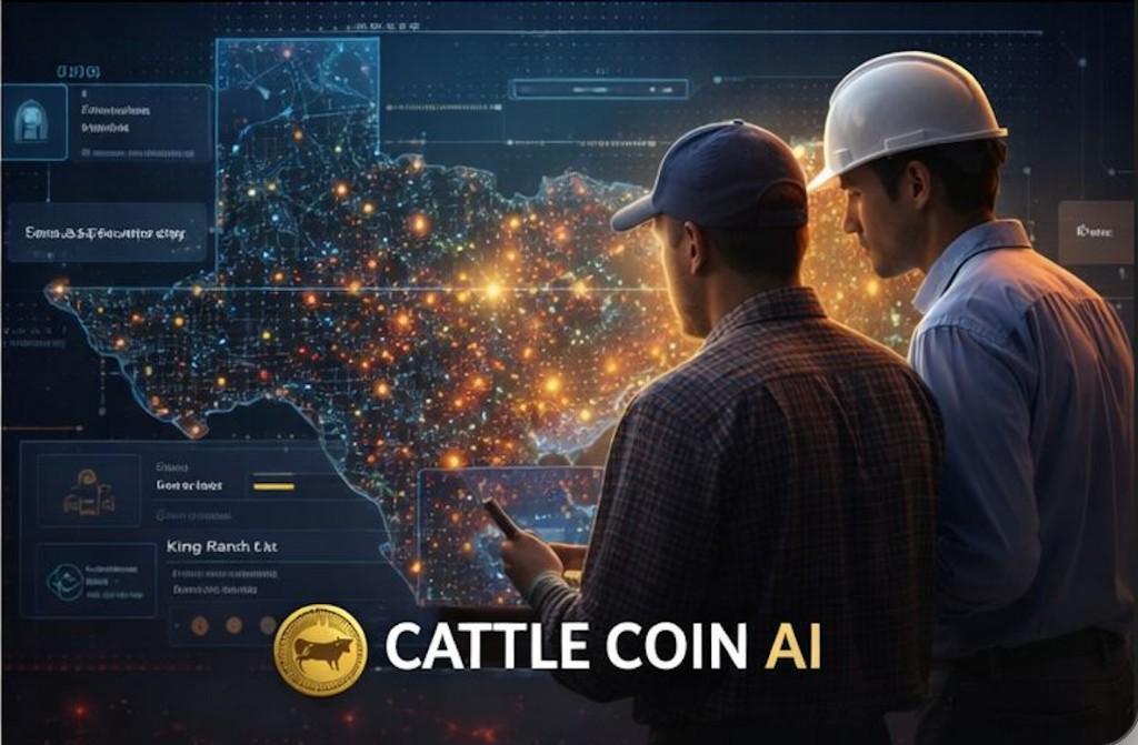 Operators reviewing a glowing map of Texas with networked data points.